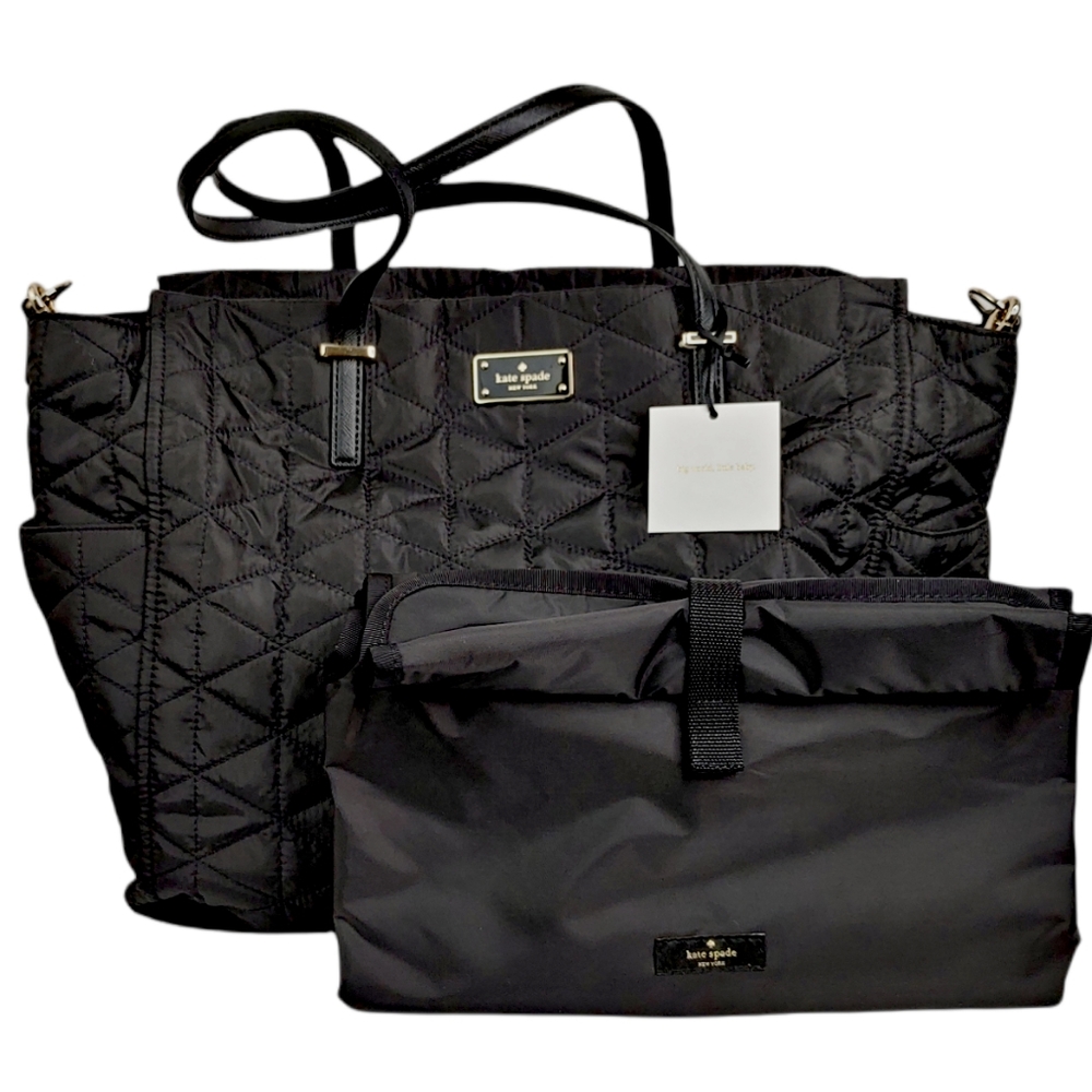 Kate Spade Black Quilted Kaylie Baby Bag Large Diaper Carrier NWT - Picture 2 of 9